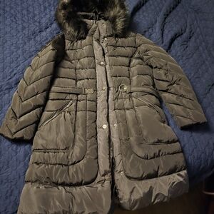 G by Guess Women's Dark Brown Puffer Jacket with Faux Fur